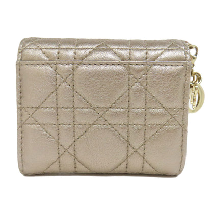 Christian Dior Bifold Wallet leather gold Lady Dior Women