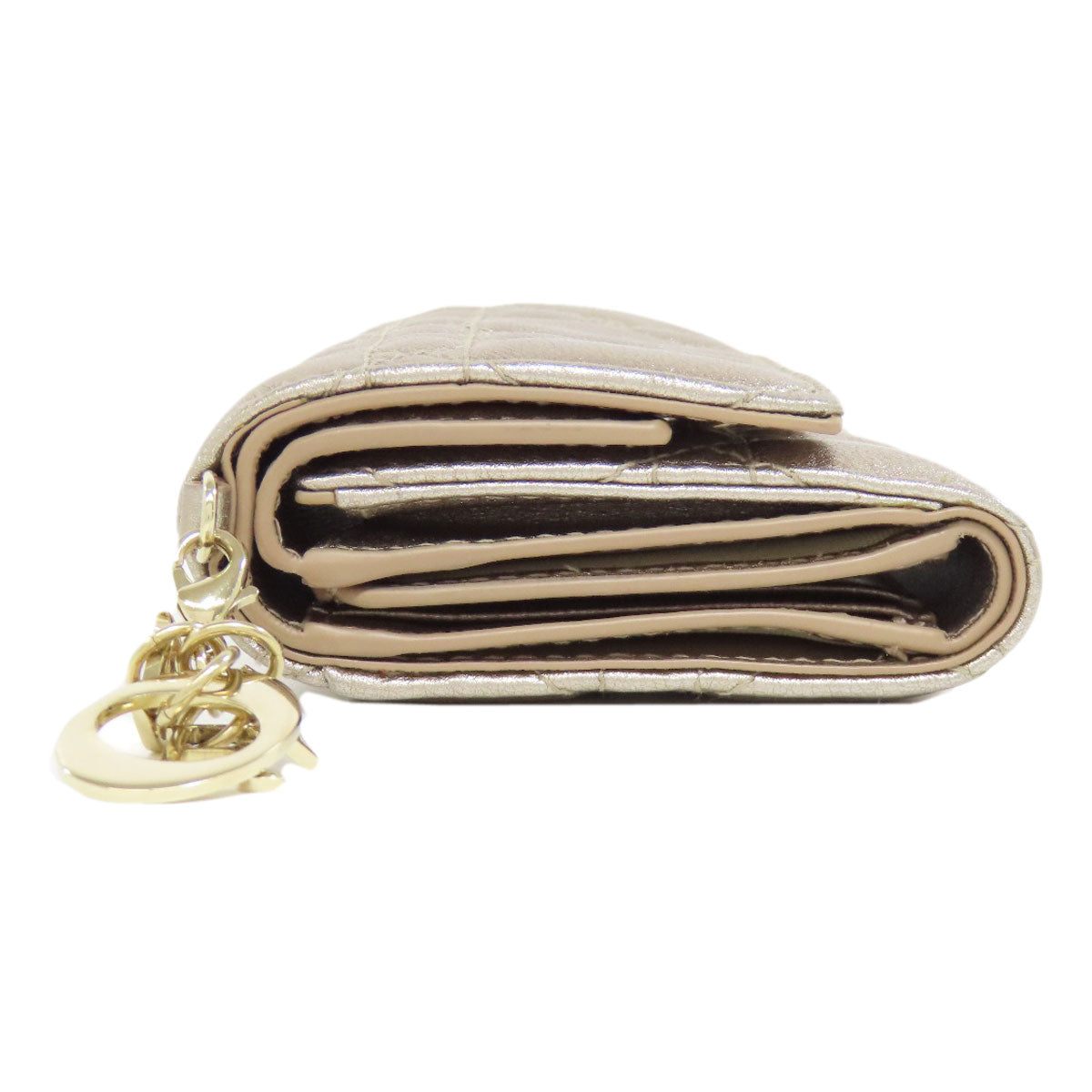 Christian Dior Bifold Wallet leather gold Lady Dior Women
