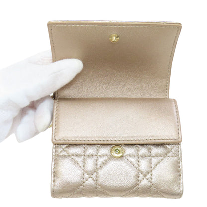 Christian Dior Bifold Wallet leather gold Lady Dior Women