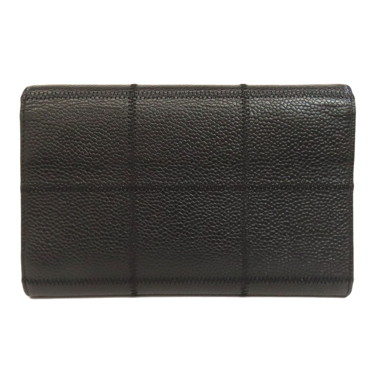 CHANEL Bifold Wallet Grained Calfskin Skin black Chocolate bar Silver Metal Women