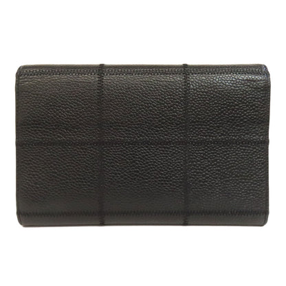 CHANEL Bifold Wallet Grained Calfskin Skin black Chocolate bar Silver Metal Women