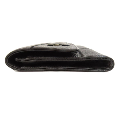 CHANEL Bifold Wallet Grained Calfskin Skin black Chocolate bar Silver Metal Women