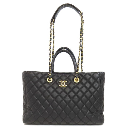 CHANEL Tote Bag Grained Calfskin Skin black Matelasse ChainShoulder Gold Metal