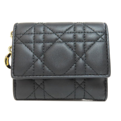 Christian Dior Bifold Wallet Calfskin black Lady Dior Compact Wallet Women