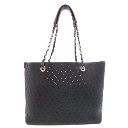 CHANEL Tote Bag Grained Calfskin Skin black Chain Tote Punching Silver Metal