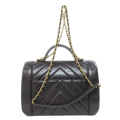 CHANEL Handbag Calfskin black Chevron Vstitch Gold Metal 2WAY Women