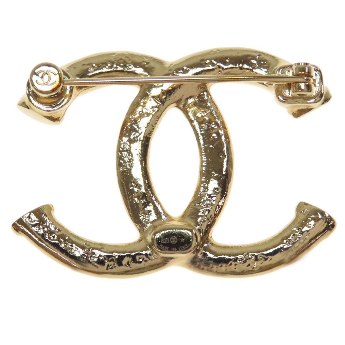 CHANEL Brooch metallic gold Tweed Pattern COCO Mark Women