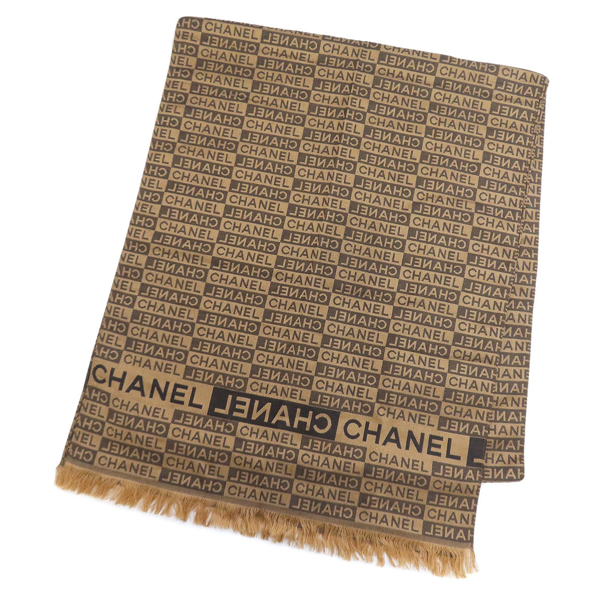 CHANEL Scarf Silk, Wool Brown Logo all-over pattern Women