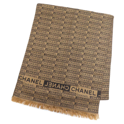 CHANEL Scarf Silk, Wool Brown Logo all-over pattern Women