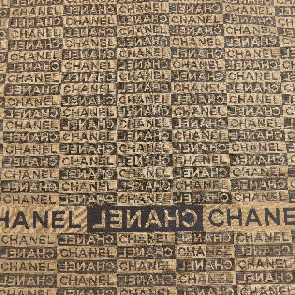 CHANEL Scarf Silk, Wool Brown Logo all-over pattern Women