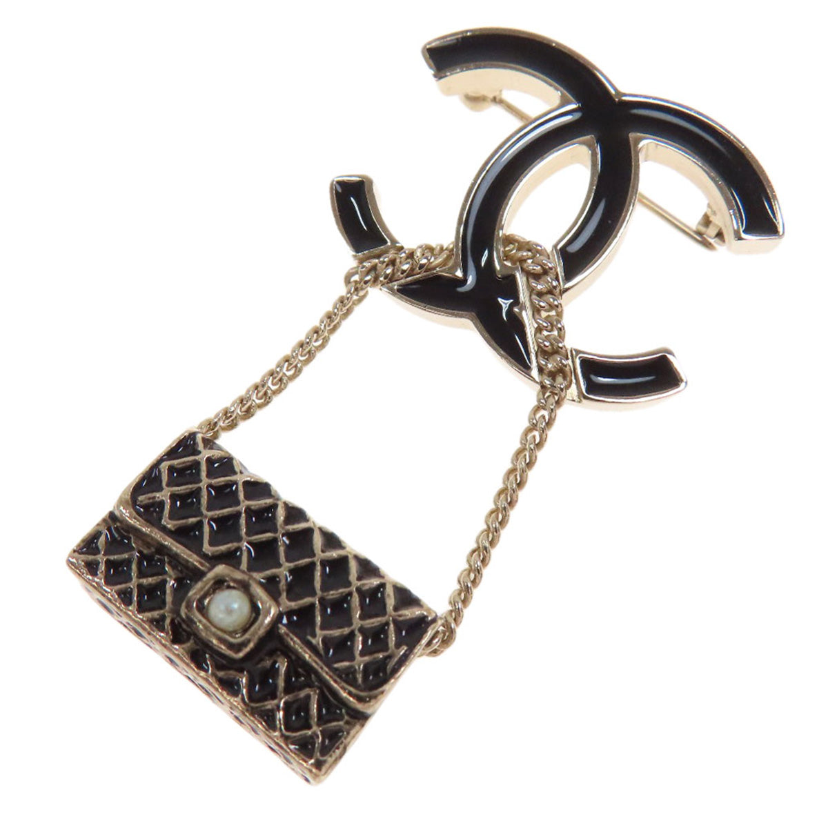 CHANEL Brooch Gold Plated gold COCO Mark Matelasse Bag Charm Women