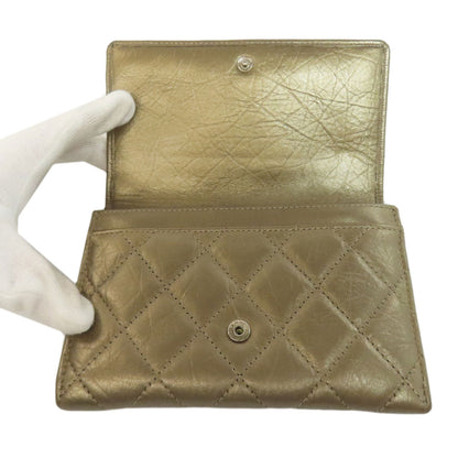 CHANEL Bifold Wallet Calfskin gold Cambon Line SilverMetal