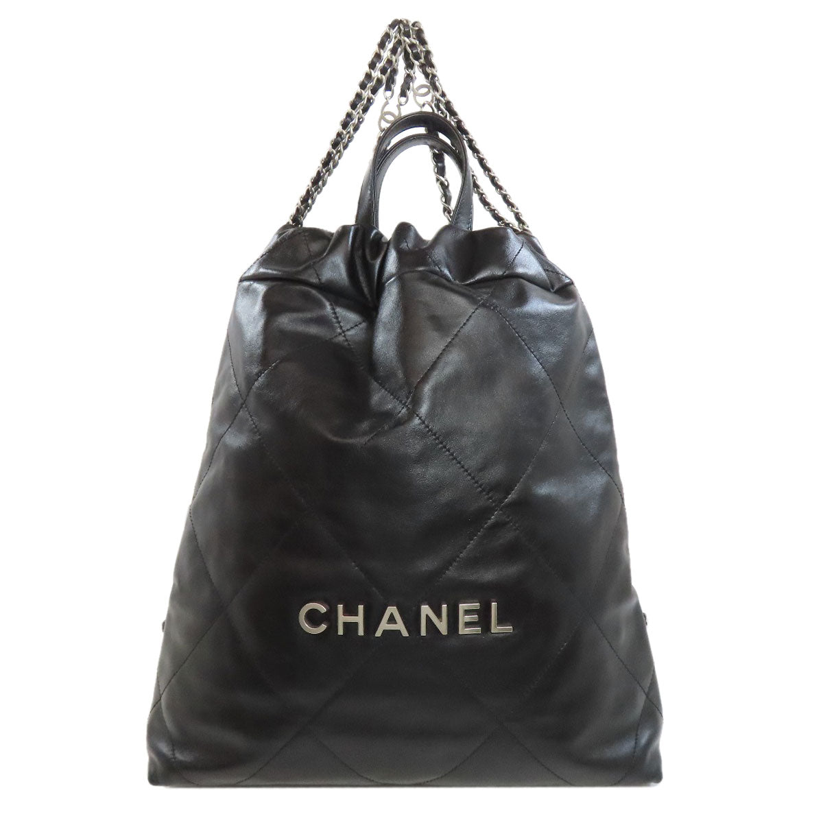 CHANEL Backpack lambskin black Chanel 22 Backpack Silver Metal Women