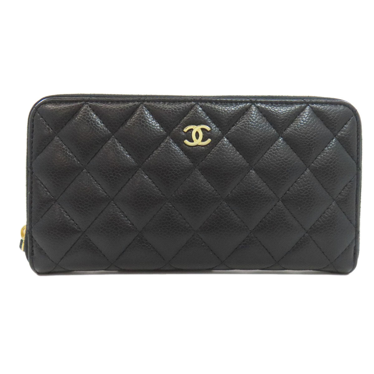 CHANEL Long Wallet Purse Grained Calfskin Skin black Matelasse COCO Mark Gold Metal Women