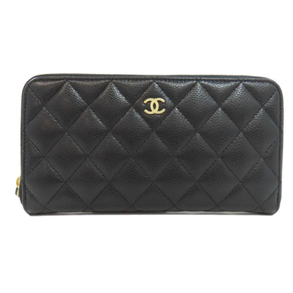 CHANEL Long Wallet Purse Grained Calfskin Skin black Matelasse COCO Mark Gold Metal Women