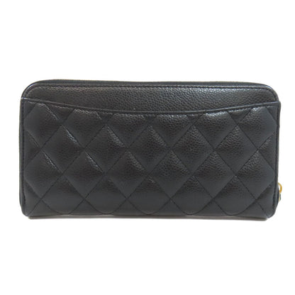 CHANEL Long Wallet Purse Grained Calfskin Skin black Matelasse COCO Mark Gold Metal Women