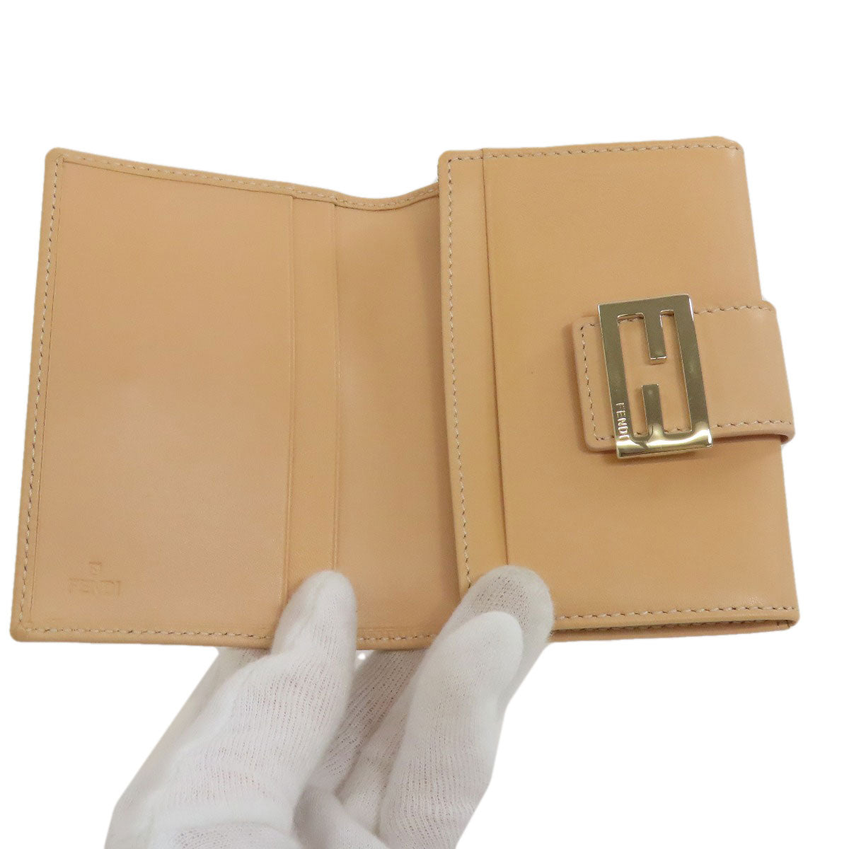 FENDI Card Case leather beige logo Women