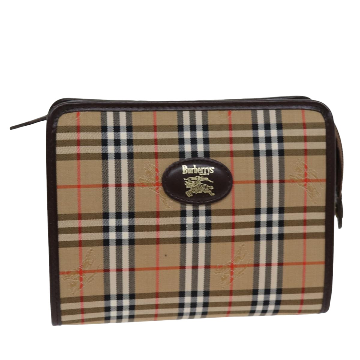 Luxury BurberrySs Nova Check Clutch Bag Canvas Beige Auth 75441