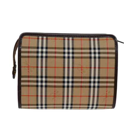 Luxury BurberrySs Nova Check Clutch Bag Canvas Beige Auth 75441