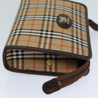 Luxury BurberrySs Nova Check Clutch Bag Canvas Beige Auth 75441