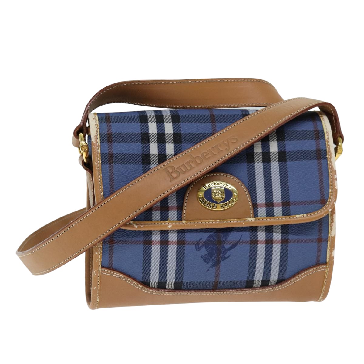 Luxury BurberrySs Nova Check Shoulder Bag PVC Blue Auth 75452