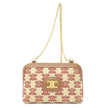 CELINE Shoulder Bag canvas Brown Triomphe Clutch with Chain