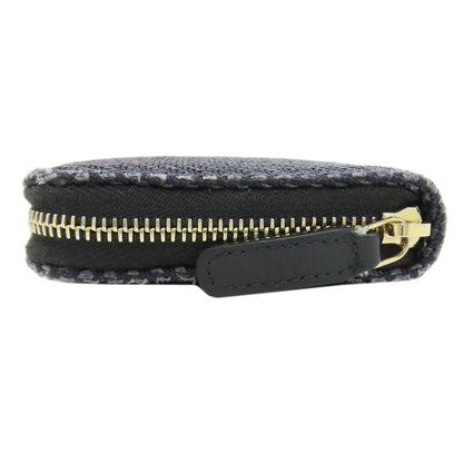 CHANEL Long Wallet Purse canvas Navy Deauville small zip wallet Women