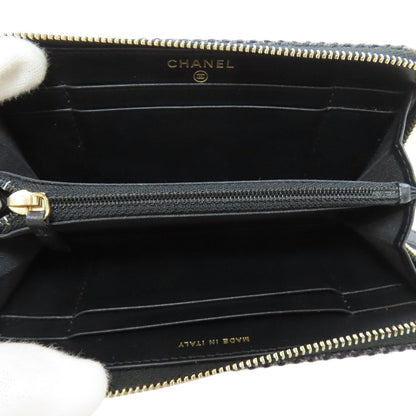 CHANEL Long Wallet Purse canvas Navy Deauville small zip wallet Women