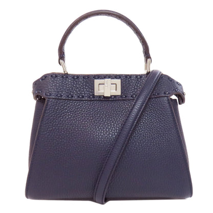 FENDI Handbag Calfskin Navy Peekaboo Mini Selleria 2WAY Women
