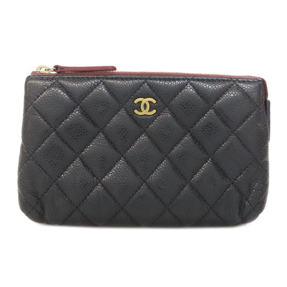 CHANEL Cosmetics Pouch Grained Calfskin Skin black Matelasse Gold Metal