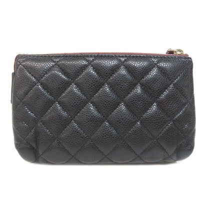 CHANEL Cosmetics Pouch Grained Calfskin Skin black Matelasse Gold Metal