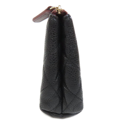 CHANEL Cosmetics Pouch Grained Calfskin Skin black Matelasse Gold Metal