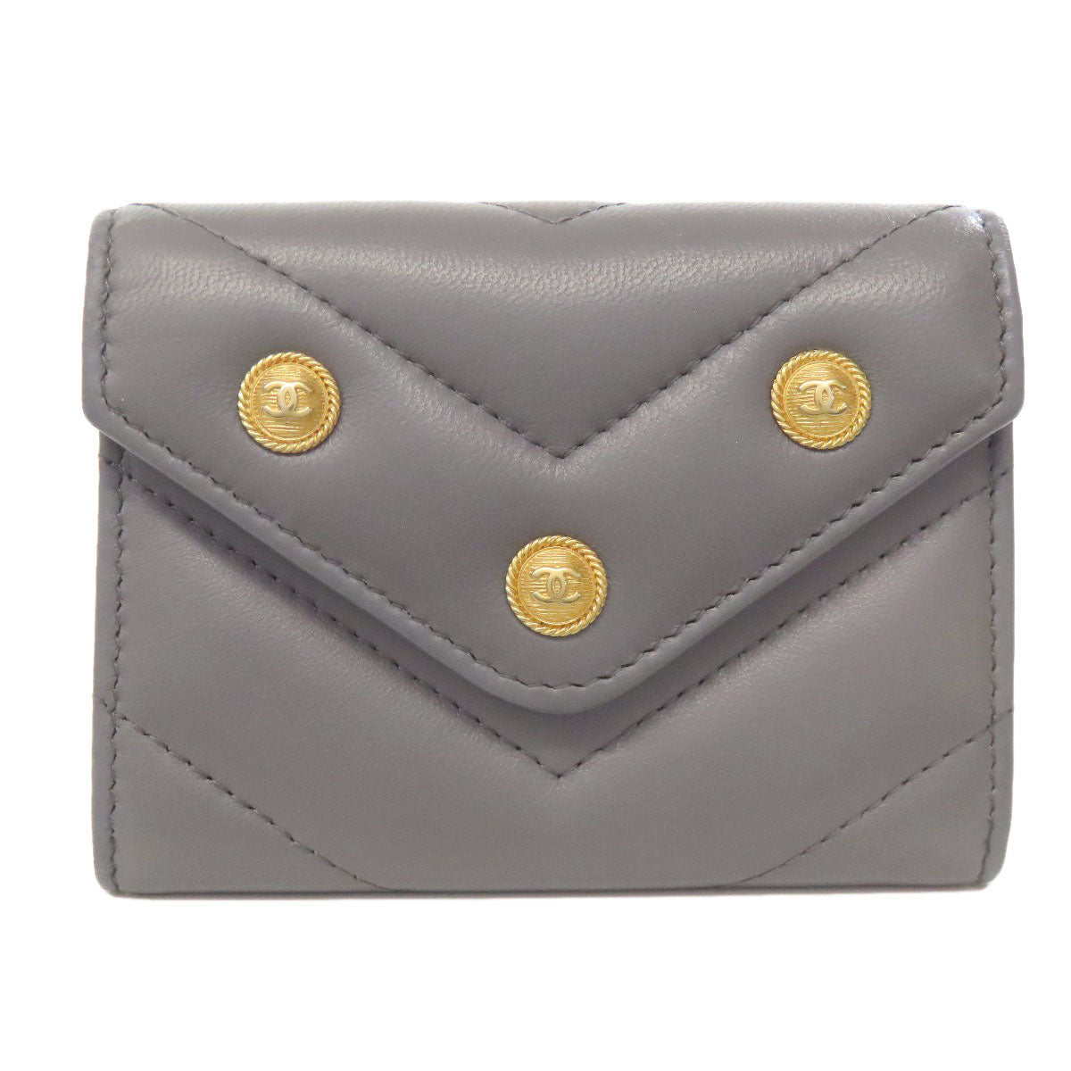 CHANEL Coin case lambskin gray COCO Mark Vstitch Gold Metal Women