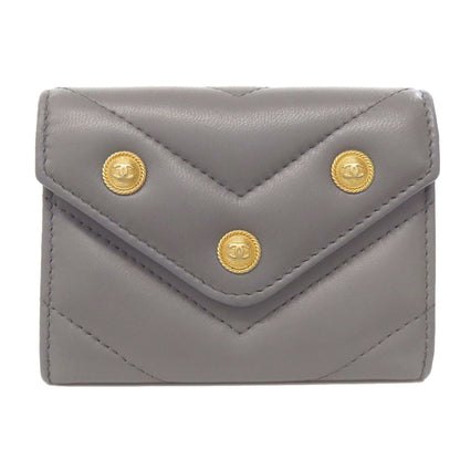 CHANEL Coin case lambskin gray COCO Mark Vstitch Gold Metal Women