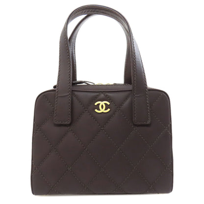 CHANEL Handbag Calfskin Brown COCO Mark Wild Stitch Gold Metal