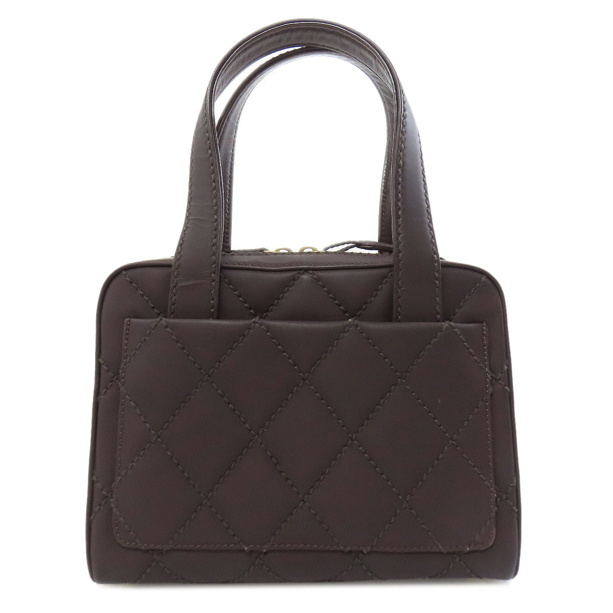 CHANEL Handbag Calfskin Brown COCO Mark Wild Stitch Gold Metal