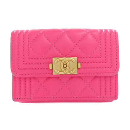 CHANEL Bifold Wallet Calfskin pink Tri-fold Boy Chanel Women