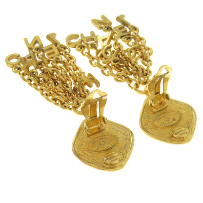 CHANEL Earring metallic gold logo Chain