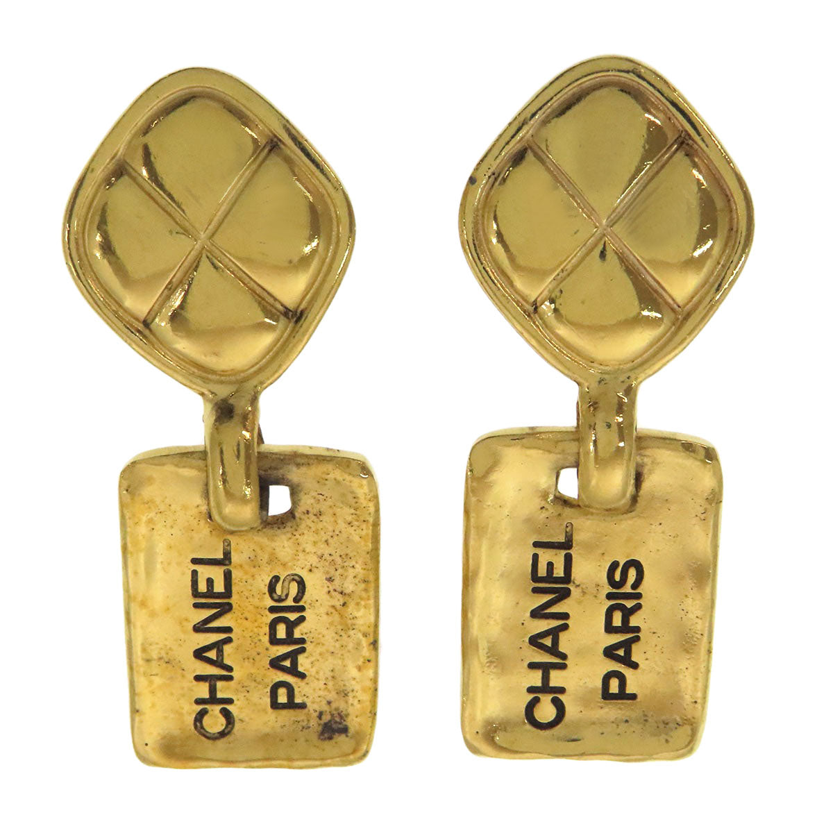 CHANEL Earring metallic gold Matelasse logo