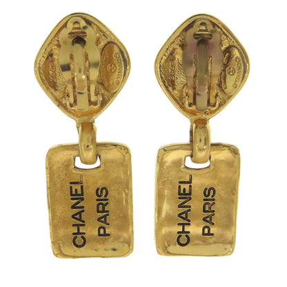 CHANEL Earring metallic gold Matelasse logo