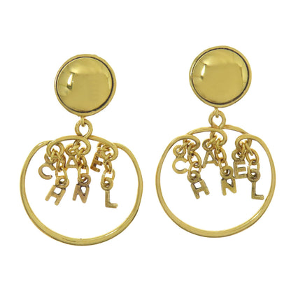 CHANEL Earring metallic gold logo hoop