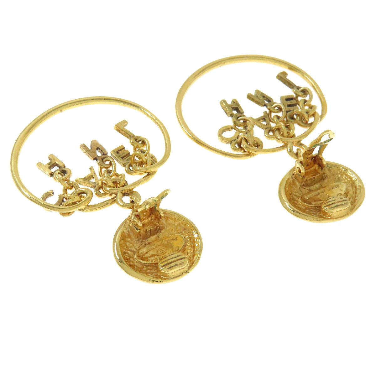 CHANEL Earring metallic gold logo hoop