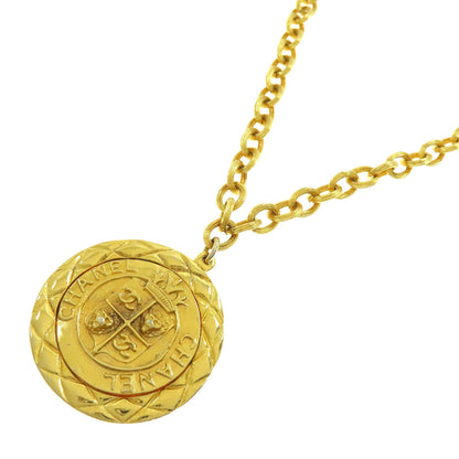 CHANEL Necklace metal gold Relief Matelasse Frame Round Reversible Pendant Women