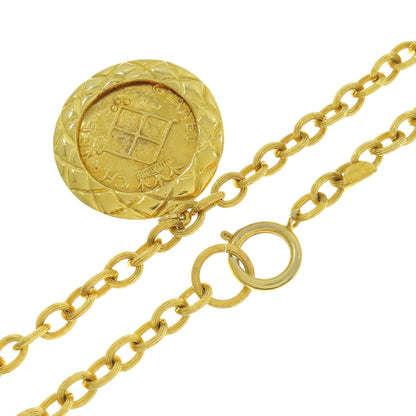 CHANEL Necklace metal gold Relief Matelasse Frame Round Reversible Pendant Women