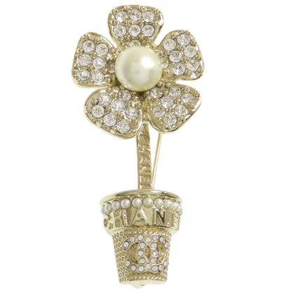 CHANEL Brooch metallic gold flour