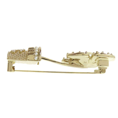 CHANEL Brooch metallic gold flour