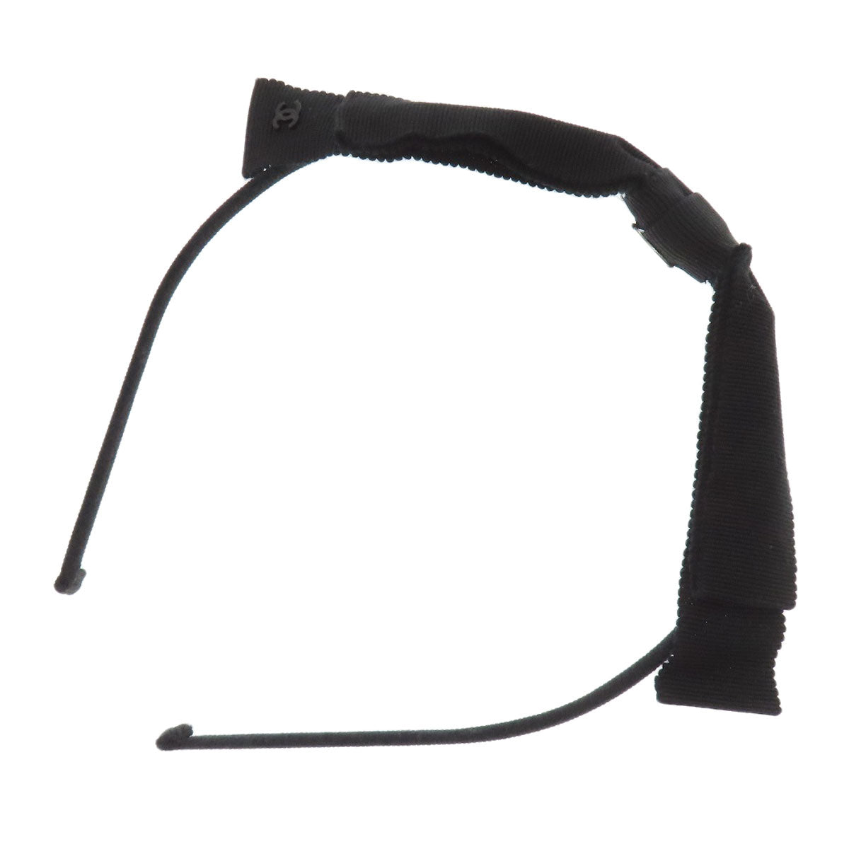 CHANEL hair accessory canvas black Headband Ribbon COCO Mark Women