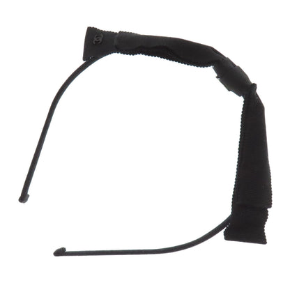 CHANEL hair accessory canvas black Headband Ribbon COCO Mark Women