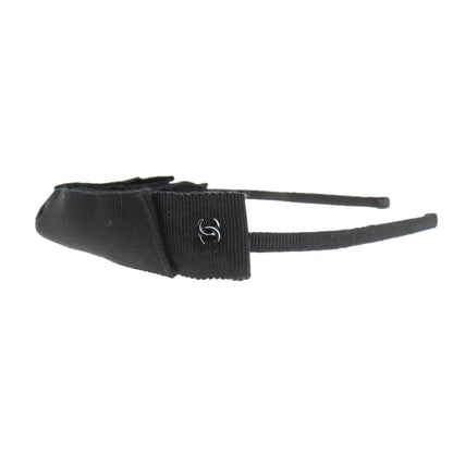 CHANEL hair accessory canvas black Headband Ribbon COCO Mark Women