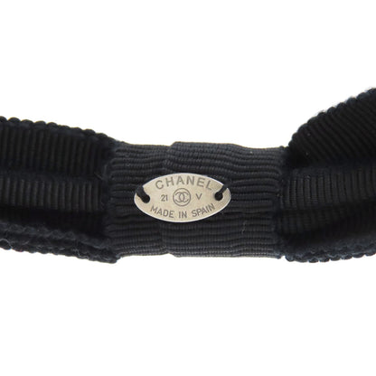 CHANEL hair accessory canvas black Headband Ribbon COCO Mark Women
